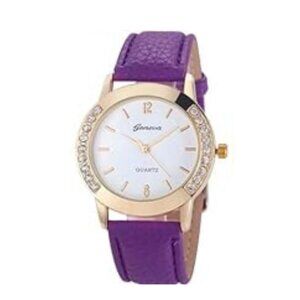 Women Watches Leather Rhinestone Inlaid Quartz Jelly Dress Wristwatch